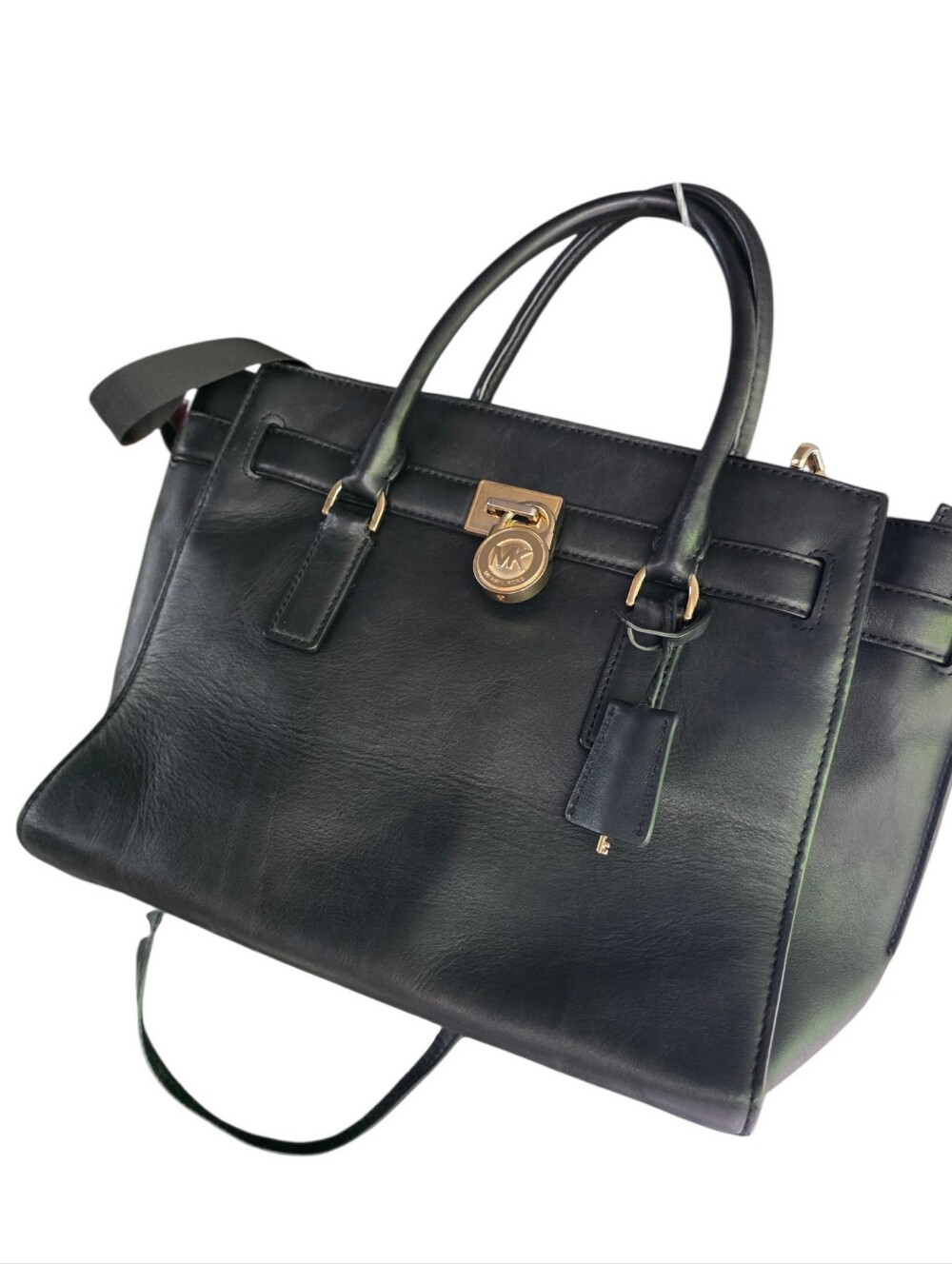 Michael Kors Black Leather Satchel with Gold-Tone Lock